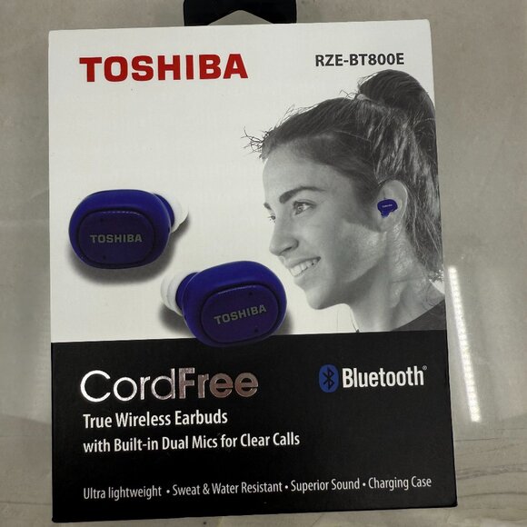 Toshiba Blue True Wireless Earbuds Built In Dual Mics For Clear Calls NIB - Picture 1 of 4